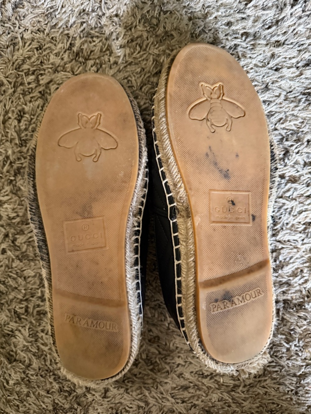 Black Quilted Espadrille Slip-On Shoes with Gold Emblem - Picture 10 of 10